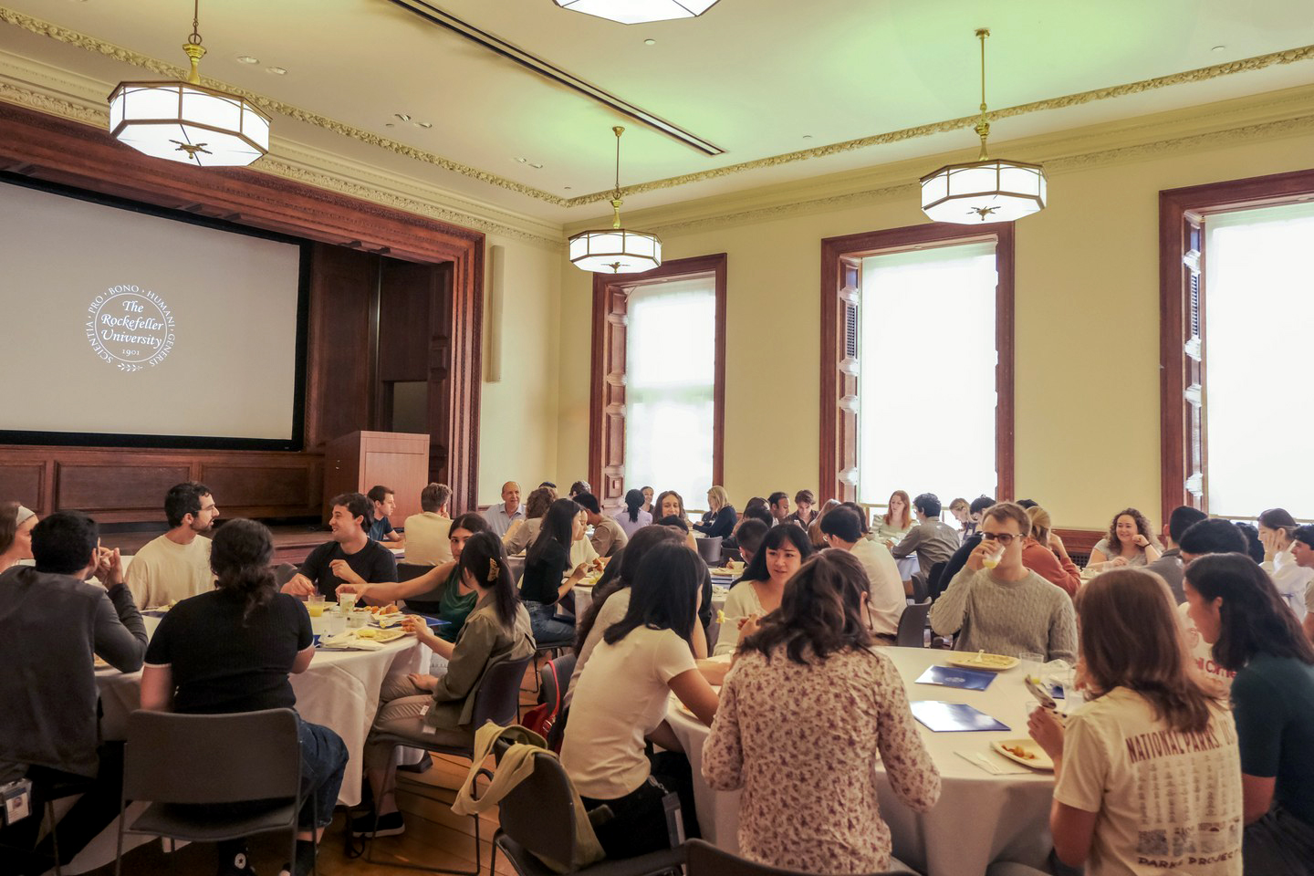 Daytime graduate students event in the library hall, the Rockefeller University